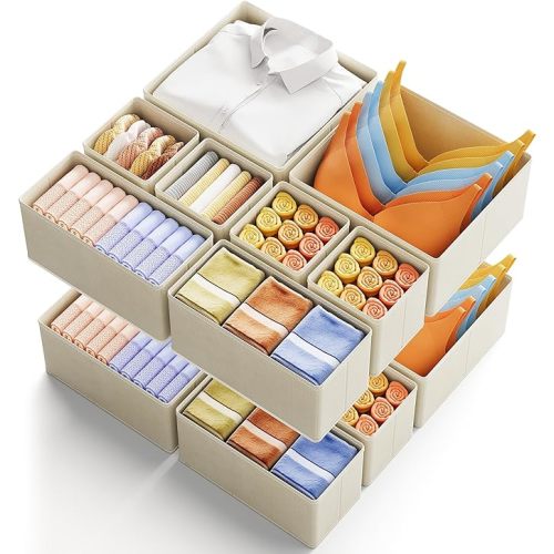 Kootek 16 Pack Drawer Organizer Clothes, Dresser Drawer Organizers for Clothing Fabric Foldable Closet Organizers and Storage Bins for Baby Clothes, Nursery, Underwear, Bras, Socks