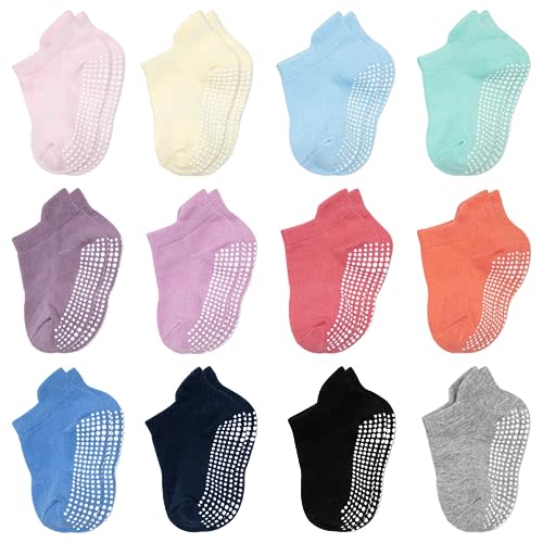 EUFANCE Baby Socks Toddler Socks Non Slip Grip Ankle Socks with Non Skid Soles 12 Pack for 6-12 Months 1-3 Years Baby Socks