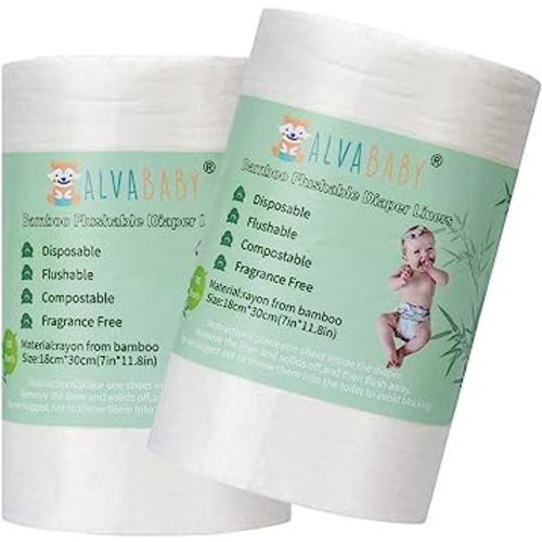 ALVABABY Diaper Liner for Baby Cloth Diaper Disposable Natural Soft Diapers Liners Fragrance Free Chlorine Free 11.8 x 7.1 Inch 2 Rolls 200 Sheets