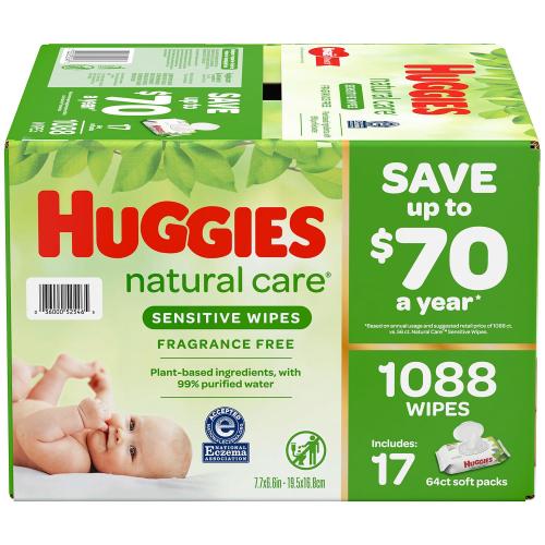 Huggies Natural Care Sensitive Baby Wipes, Fragrance Free, 17 pk., 1088 Wipes - Sam's Club