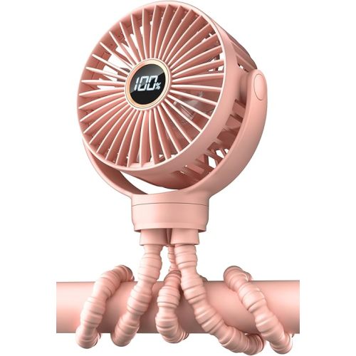 KIDEE Portable Baby Fan, Mini Desk Fan with 3 Speeds, Clip-on LED Display, USB Rechargeable, for Travel, Outdoor & Children's Gifts