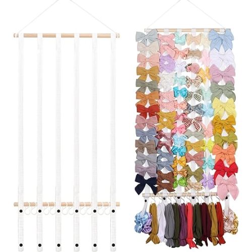 OAOLEER Hair Bow Holder Organizer for Girls,Hair Clips Headband Organizer Storage Wall Hanging Home Decor for Girls Room (1Pcs White 28Inch)