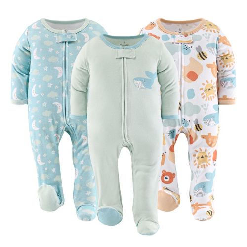 The Peanutshell Happy Sunshine Neutral Sleepers For Boys Or Girls, 3 Pack Footed Pajama Set, Newborn