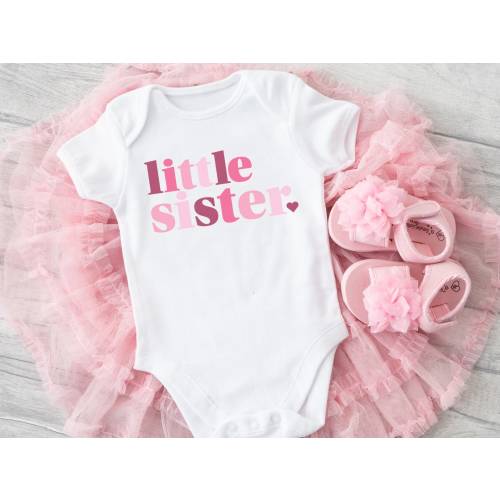 Little Sister Onesie®, Little Sis T-Shirt, Baby Girl Announcement, Shower Gift for Girl, Pink Modern Design, Cute Minimalist Bodysuit, 1188