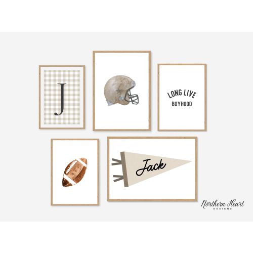 Vintage Sports Gallery Wall Art, Pennant Name Banner Print, Football Room Decor, Personalized Sports Nursery Prints Boy: Digital Download