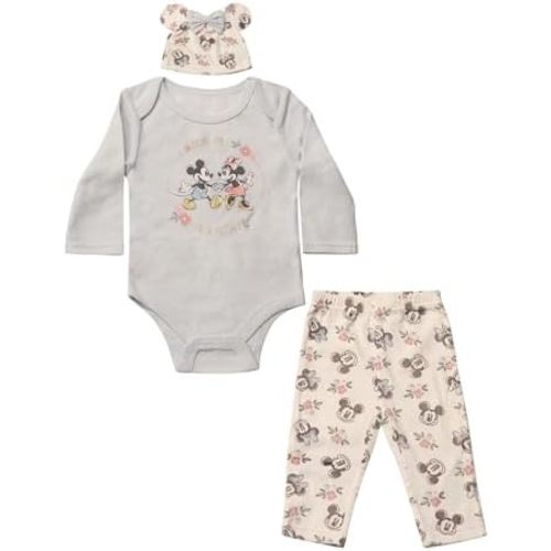 Magic Threadz Disney Clothes Baby Girls Bodysuit, Pants & Headband Set – Minnie Mouse, Bambi, Marie & Tinkerbell (0–9M)