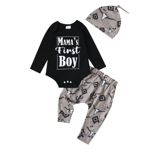 NOLDARES Toddler Baby Boy Fall Winter Clothes Set Outfit Long Sleeve Sweatshirt Long Pants Fall Clothes 2Pcs Set(Black,0-3 Months)