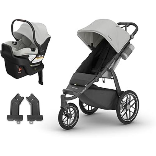 UPPAbaby Ridge V2 All-Terrain 3-Wheel Jogging Stroller + Aria V2 Infant Car Seat Travel System – Newborn to Toddler Stroller Combo, Car Seat Base Included, Never Flat Tires – Savannah (Pearl Grey)