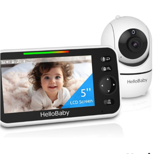 HelloBaby No WiFi Baby Monitor 5" Screen 30-Hour Battery Pan-Tilt-Zoom Video Upgrade with Camera and Audio, Night Vision, VOX, 2-Way Talk, 8 Lullabies and 1000ft Range