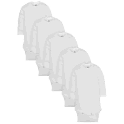 Wonder Nation Baby Neutral Casual Cotton White Long Sleeve Bodysuits, 5-Pack, Newborn-24 Months