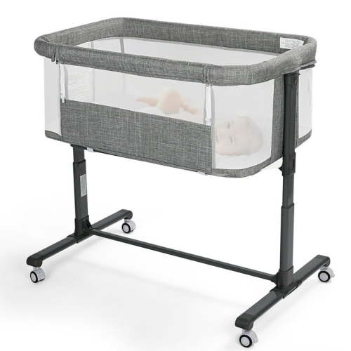 AILEEKISS Baby Bassinet Bedside Sleeper, Height Adjustable Newborn Baby Bassinet with Wheels, Grey