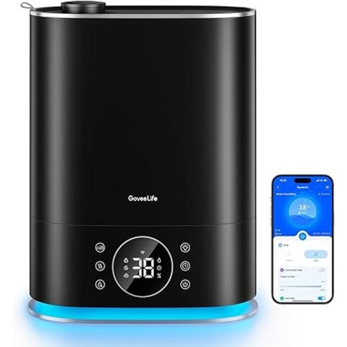 GoveeLife Smart Humidifiers for Bedroom, Cool&Warm Mist 7L Humidifier for Large Room, Auto Mode, Easy Top Fill, 70Hr Quiet Runtime, WiFi Air Humidifier with RGB for Baby, Plants Compatible with Alexa