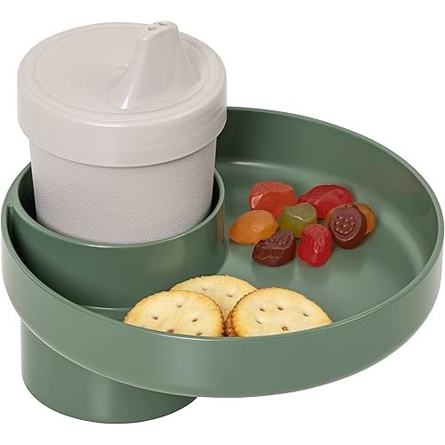 My Travel Tray Round, USA Made. Easily Convert Your existing Cup Holder to a Tray and Cup Holder for use in a Car Seat, Booster, Stroller, Golf Cart and Anywhere You Have a Cup Holder! - Moss Green
