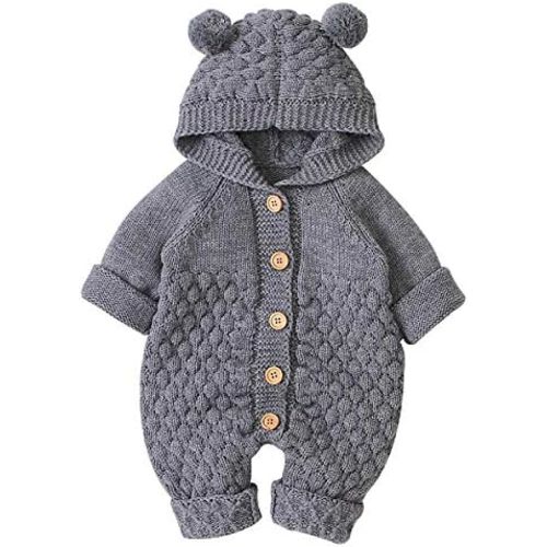 Camidy Baby Boy Girl Knitted Romper Outfits Infant Hoodie Sweater Bear Jumpsuit Overalls One-piece Bodysuit Outerwear