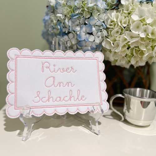 Embroidered Scallop Baby Name Announcement Sign