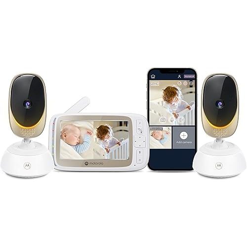 Motorola Nursery VM85-2 Connect WiFi 2-Camera Baby Monitor, 1000ft Range, 2-Way Audio, 720p, Remote Pan-Tilt-Zoom, Lullabies, Night Vision, Mood Light