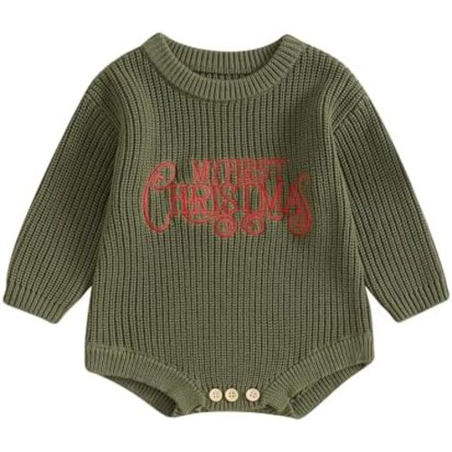 Lesimsam Newborn Baby Boy Girl Christmas Outfit Knit Sweater Romper Oversized Long Sleeve Bubble Romper Warm Winter Clothes