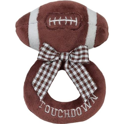 Bearington Collection Baby Touchdown, 5.5 Inch Plush Stuffed Baby Football Soft Ring Rattle