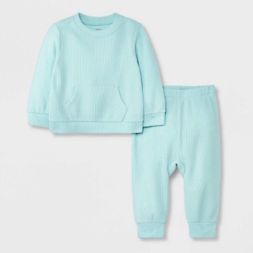 Baby 2pc Cozy Thermal Kangaroo Top & Bottom Set - Cat & Jack™, Color: Green, Size: Newborn