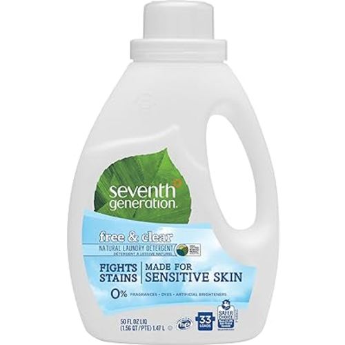 Seventh Generation Liquid Laundry Detergent Biodegradable Free & Clear Washing Detergent 50 oz