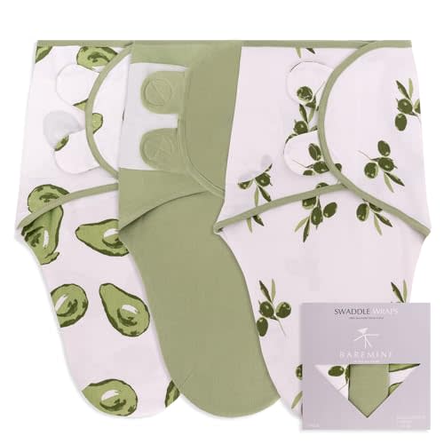 BAREMINE Newborn Swaddle - Baby Swaddles 0-3 Months - 3 Pack Premium Cotton Swaddle Blankets - Baby Gifts for Boys Girls - Gender Neutral Baby Gift - Velcro Swaddle - Baby Wrap -100% Cotton