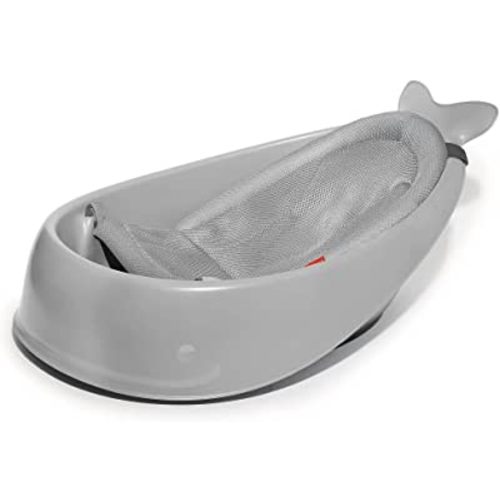 Skip Hop, Grey Moby 3-Stage Smart Sling Baby Bath Tub with Drain Plug & Swivel Hook for Hanging