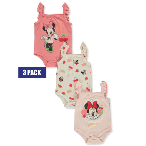 Disney Minnie Mouse Baby Girls' 3-Pack Sleeveless Bodysuits - peach multi, 0 - 3 months (Newborn)