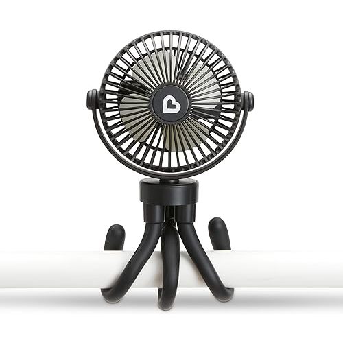Munchkin Stroller Fan - Portable Fan for Travel, Baby Travel Essential with 4 Speeds and Rechargeable Battery, Black with Multicolored LED Lights