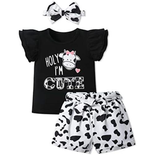 MIGU Toddler Girl Clothes Summer Girls Clothing Sets Girl Stuff T-shirt Shorts Headband 3pcs Sets Gifts…