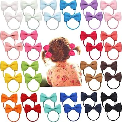 Baby Hair Ties with Bows,50pcs 2inch Baby Hair Bows Durable Rubber Bands Ponytail Holders Toddler Essential Hair Accessories for Infants Baby Girls in Pairs