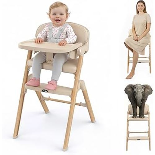 Babilous High Chair, Foldable High Chairs for Babies and Toddlers Ultra Safe for Infant or Adults Up to 150 Lbs, Easy Clean, Removable Tray/Adjustable Footrest for Baby Feeding HighChair, Cream
