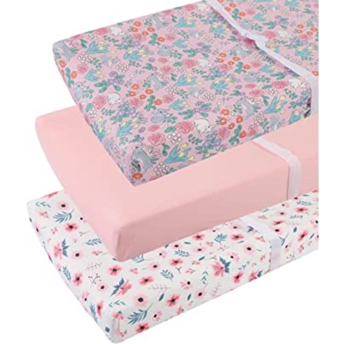 Changing Pad Cover Set 3 Pack Jersey Knit Ultra Soft for Baby Boys Girls Floral/Grey Rabbit/Pink