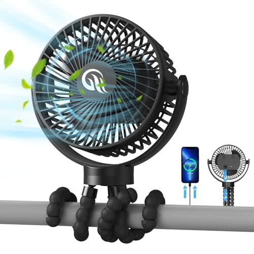 Stroller Fan, Portable Fan 60Hrs 12000mAh Battery Operated Fans USB Rechargeable Small Fan for Bedroom, Desk, Personal Handheld, Clip on Fans for Baby Stroller, Travel, Car Seat, Peloton, Bed, Camping