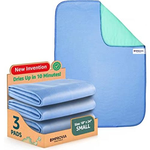 IMPROVIA® Washable Underpads, 18" x 24" (Pack of 3) - Heavy Absorbency Reusable Incontinence Pads for Kids, Adults, Elderly, and Pets - Waterproof Protective Pad for Bed, Couch, Sofa, Furniture, Floor