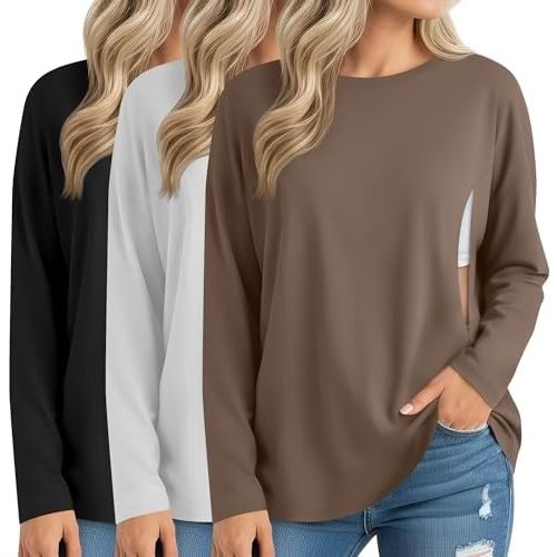 3 Pack Women's Nursing Breastfeeding Tops, Long Sleeve Maternity Shirts Oversize Hidden Zipper Pregnancy Clothes