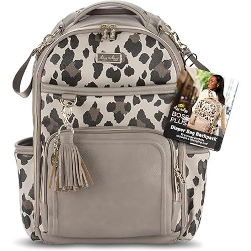 Itzy Ritzy Diaper Bag Backpack – Large Capacity Boss Plus Baby Backpack Diaper Bag Featuring 19 Pockets, Changing Pad, Stroller Clips, and Comfortable Straps (Leopard)