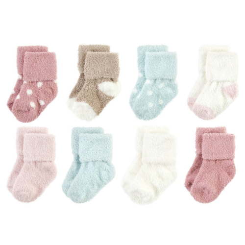 Hudson Baby Infant Girl Cozy Chenille Newborn and Terry Socks, Mauve Mint Dot, 6-12 Months