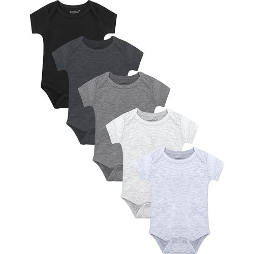 Baby Solid Bodysuit - Super Soft Rayon made from Bamboo - Short Sleeve Long Sleeve Newborn Infant Boy Girl - 5-Pack