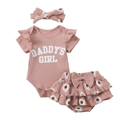 Tsnbre Newborn Baby Girl Clothes Daddys Girl Short Sleeve Romper Floral Shorts Headband Infant Summer Outfits