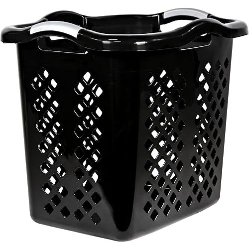 Laundry Hamper Basket With Diamond Pattern, 2 Bushel Capacity, Large Laundry Baskets Black In Laundry Room, Bedroom Decor, Bathroom, 21.6 X 17 X 18.9 Inches (1, Black)