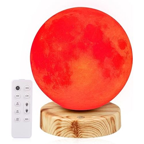 Red Light Night Light Lamp for Sleep Red Moon Nightlight Desk Lamp with 670nm Wavelength Multi-Color and Brightness Options Remote Control USB Charging Elegant Design