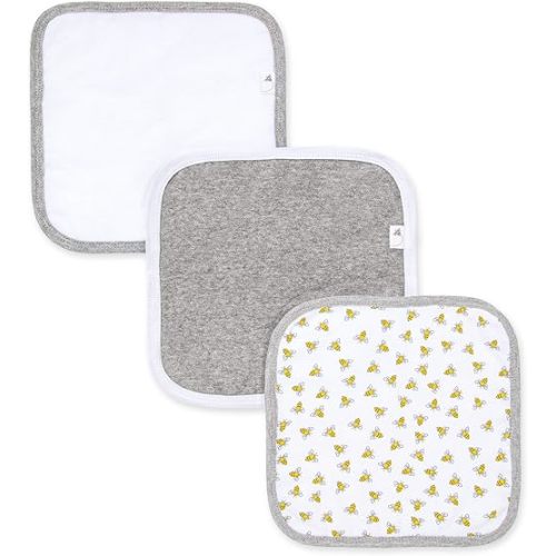 Burt's Bees Baby Infant Washcloths, 100% Organic Cotton, Soft and Super Absorbent Knit Terry Wash Cloth - 3 Pack Set