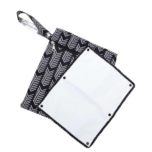 Sarah Wells Pumparoo Wet Dry Bag for Breast Pump Parts – Compact Organizer with Waterproof Pocket, Staging Mat & Fridge Hack – Machine Washable Pumping Accessory (Black & White)