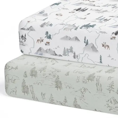 Crib Sheets Neutral - Fitted Baby Crib Sheets Bed for Girl Boy - 2 Pack Standard & Toddler Mattress - Buttery Soft Organic Cotton Blend (Arctic Journey)