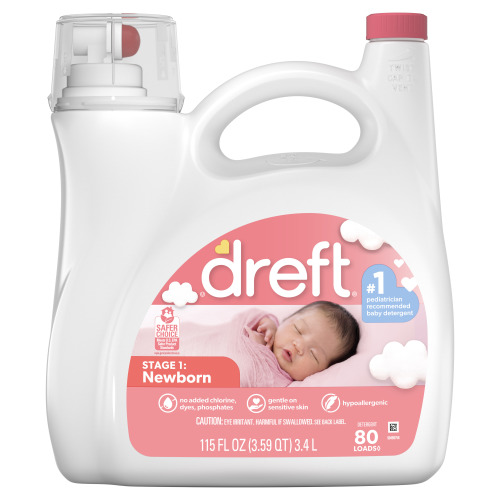 Dreft Hypoallergenic Newborn Baby Liquid Laundry Detergent, 80 Loads, 115 fl oz
