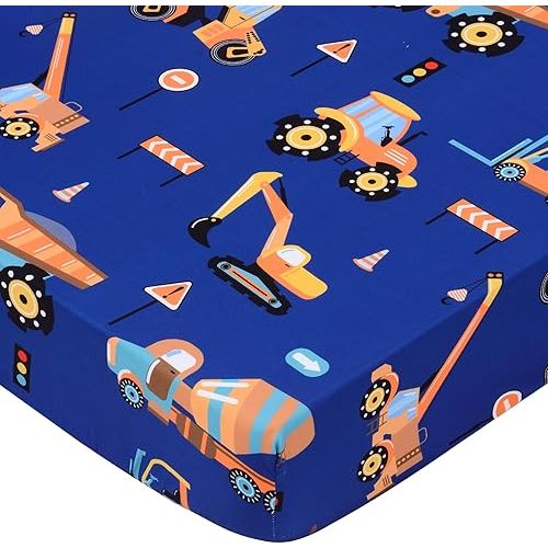 UOMNY Crib Sheet 52x28 Baby Sheet for Boys Breathable Fitted Crib Sheet for Standard Crib and Toddler Mattress Toddler Sheet Engineering Vehicle Blue