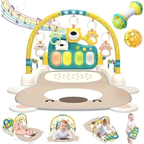 Baby Play Mat Gym, Tummy Time Play Mat for Baby Gifts, Kick and Play Piano Gym with 7 Infant Sensory Baby Toys 0-6 Months, Baby Activity Center Newborn Toys for Baby 0-3-6-9-12 Months