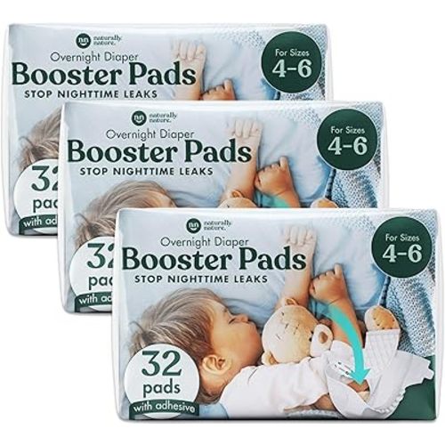 Naturally Nature Overnight Diaper Doubler Booster Pads with Adhesive (96 Count) for Pull-on & Regular Diapers | Nighttime Leak Protection for Heavy Wetters, Diaper Liners for Boys & Girls