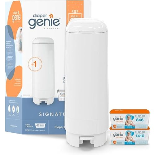 Diaper Genie Signature Gift Set | Includes Easy Roll Refill with 48 Bags | Holds Up to 2256 Newborn Diapers