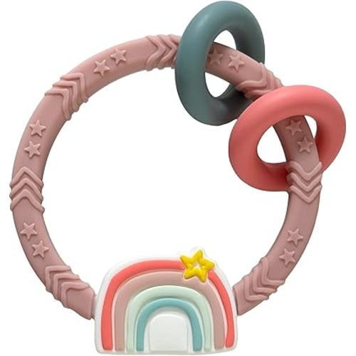 Busy Baby - Teething Toys Made of 100% Food Grade Silicone, Fun Animal Shapes for Teething Relief, Use Alone or Easily Attach Your Baby Teether to Busy Baby Mats (Rainbow)